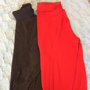 Charcoal & Red Lightweight turtleneck sweaters